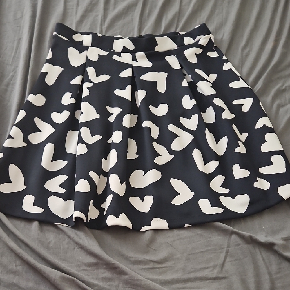 INC International Concepts Black Skirt with White Heart Pattern